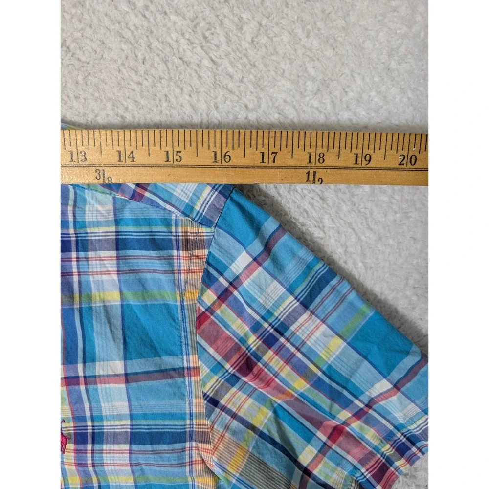 Ralph Lauren Plaid‎ Button Down Boys L Blue Multi Short Sleeve Pony Logo